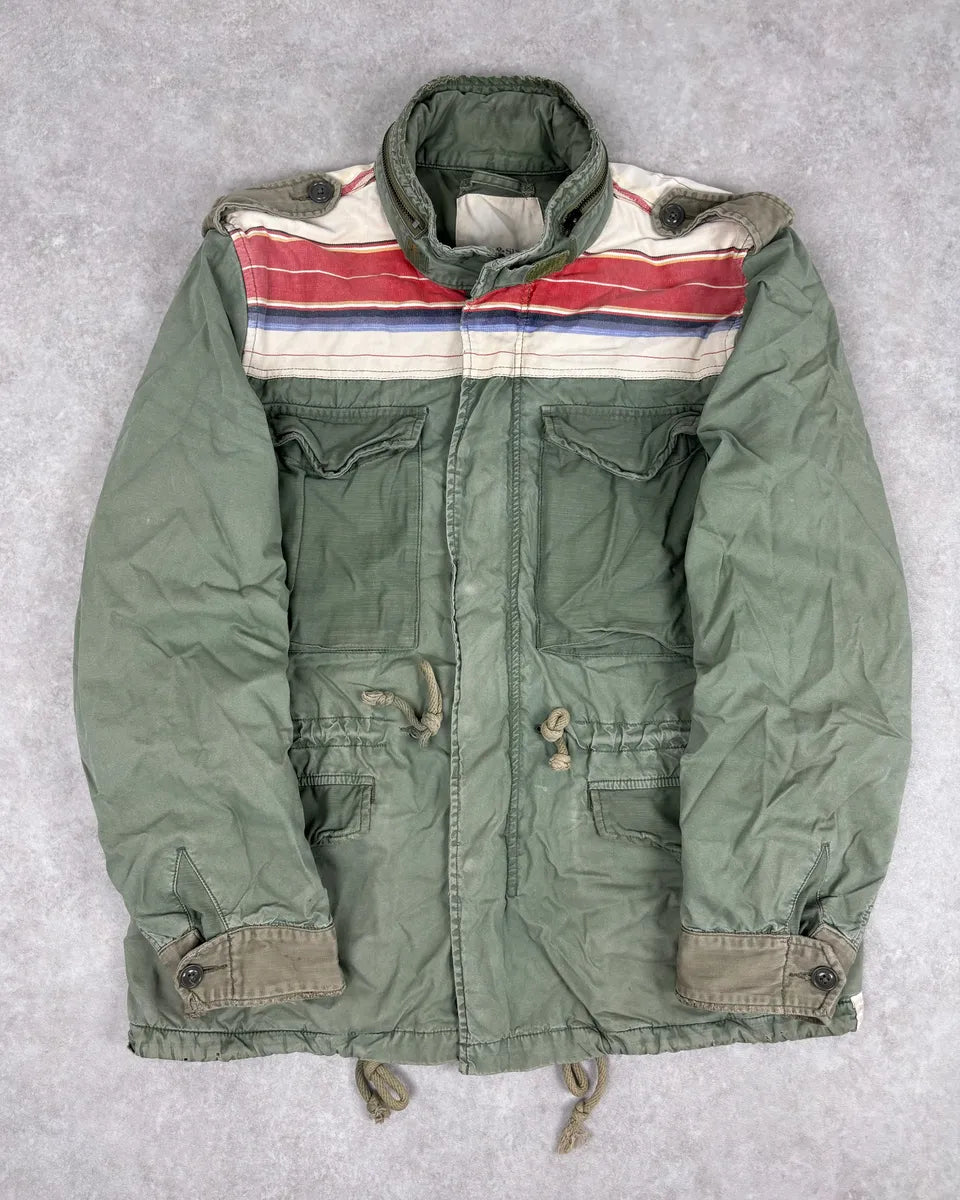 2010s Ralph Lauren Khaki Field Jacket Nylon Striped Military Jacket vwXhKxn 0