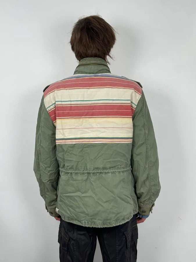 2010s Ralph Lauren Khaki Field Jacket Nylon Striped Military Jacket vwXhKxn 2