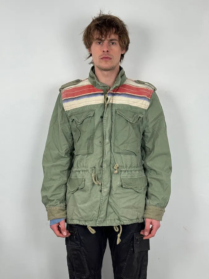 2010s Ralph Lauren Khaki Field Jacket Nylon Striped Military Jacket vwXhKxn 1