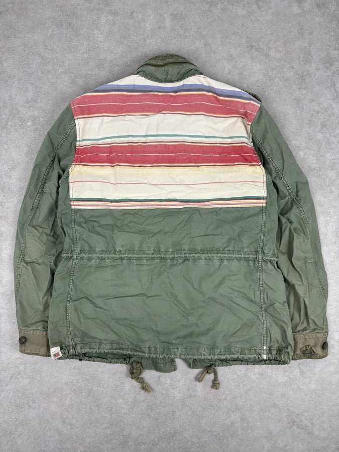 2010s Ralph Lauren Khaki Field Jacket Nylon Striped Military Jacket vwXhKxn 4