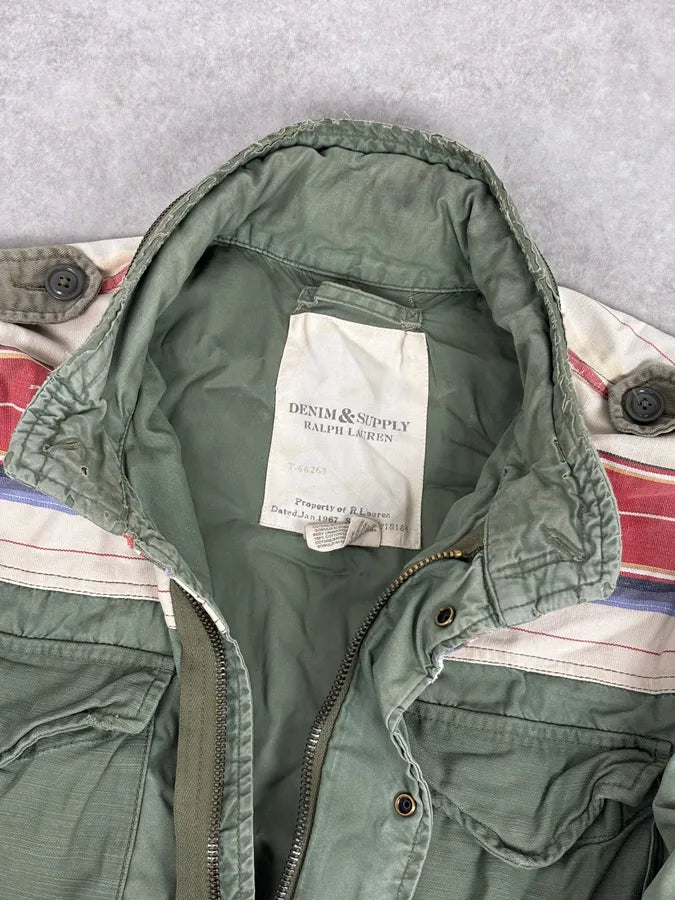 2010s Ralph Lauren Khaki Field Jacket Nylon Striped Military Jacket vwXhKxn 7