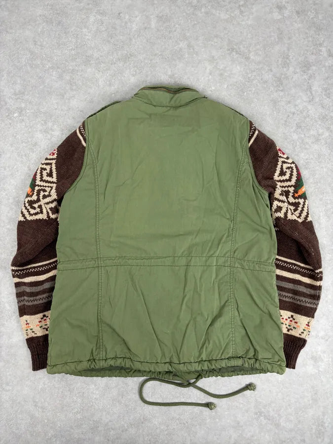 2010s Ralph Lauren Green & Brown Nylon Military Knit Sleeves Cargo Jacket QvkGFqz 4