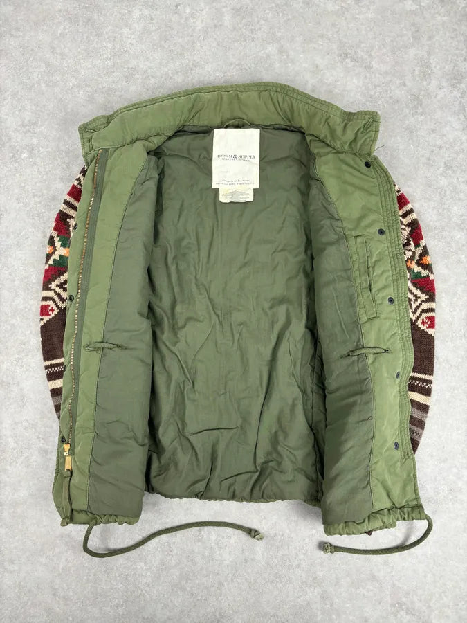2010s Ralph Lauren Green & Brown Nylon Military Knit Sleeves Cargo Jacket QvkGFqz 6