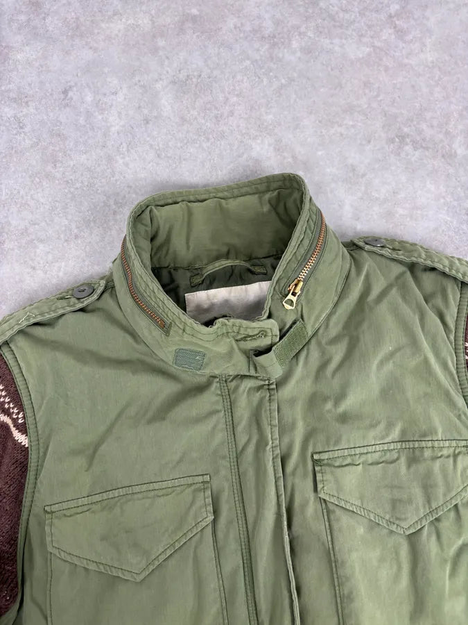 2010s Ralph Lauren Green & Brown Nylon Military Knit Sleeves Cargo Jacket QvkGFqz 3
