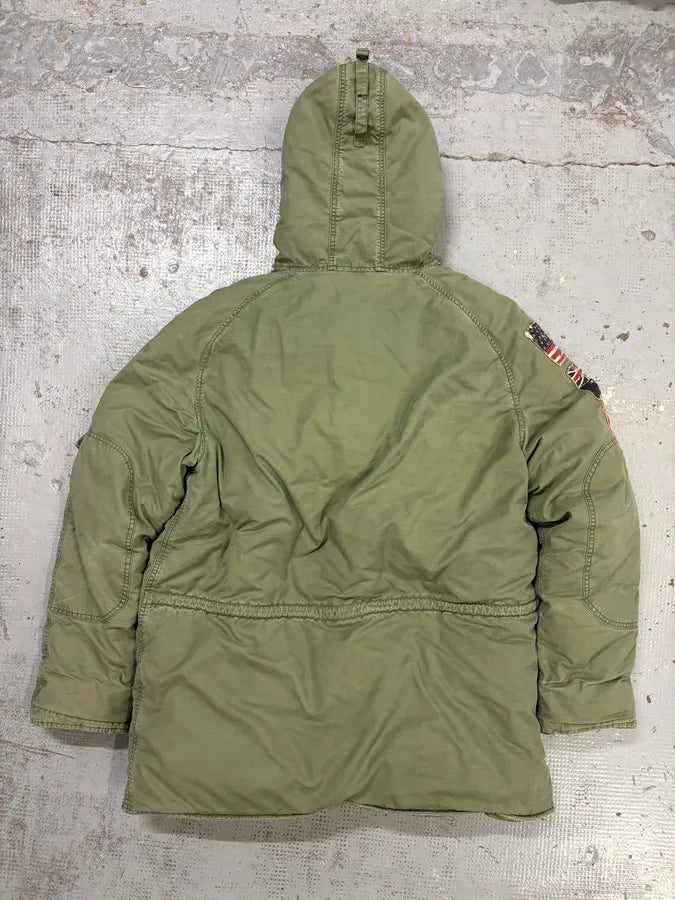 AW2012 Ralph Lauren Khaki Green Flags Long Cargo Parka Coat miphUsz 6
