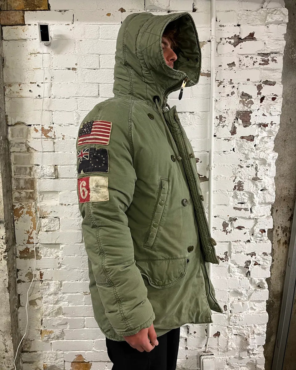 AW2012 Ralph Lauren Khaki Green Flags Long Cargo Parka Coat miphUsz 0