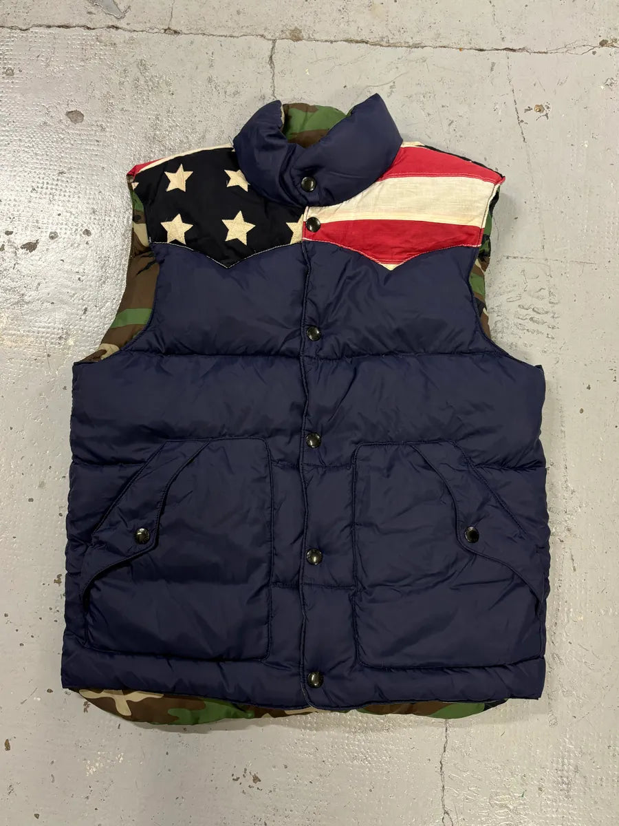 2010s Ralph Lauren Navy Camo Reversible American Flag Puffer Vest iBLSTys 0