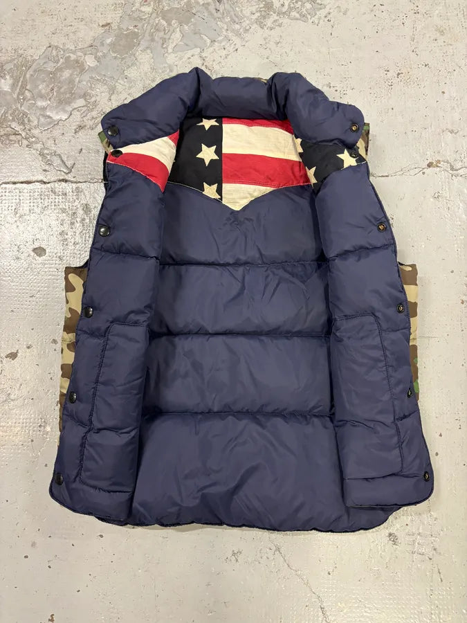 2010s Ralph Lauren Navy Camo Reversible American Flag Puffer Vest iBLSTys 10