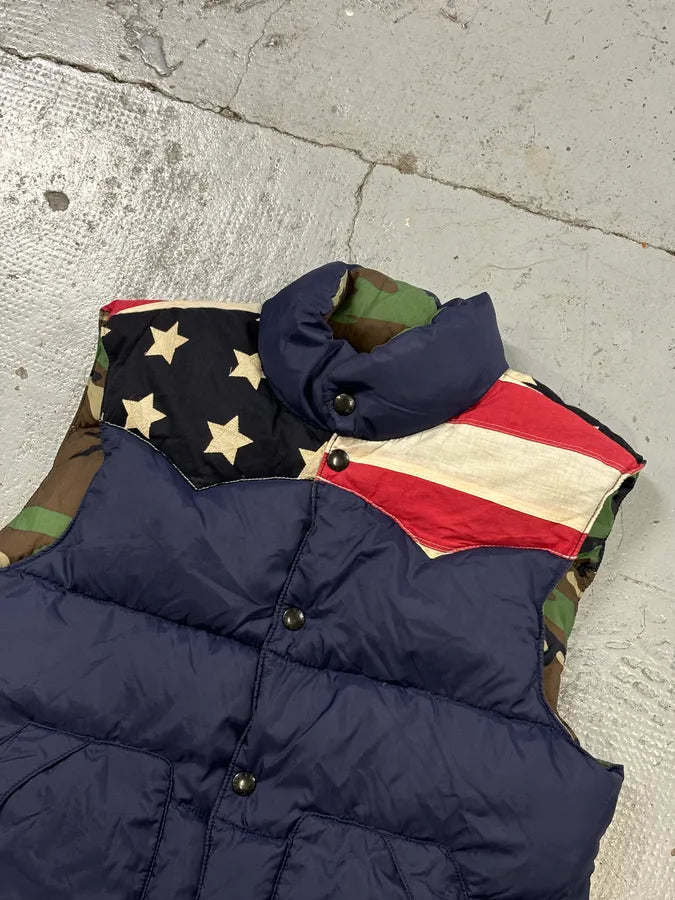 2010s Ralph Lauren Navy Camo Reversible American Flag Puffer Vest iBLSTys 8