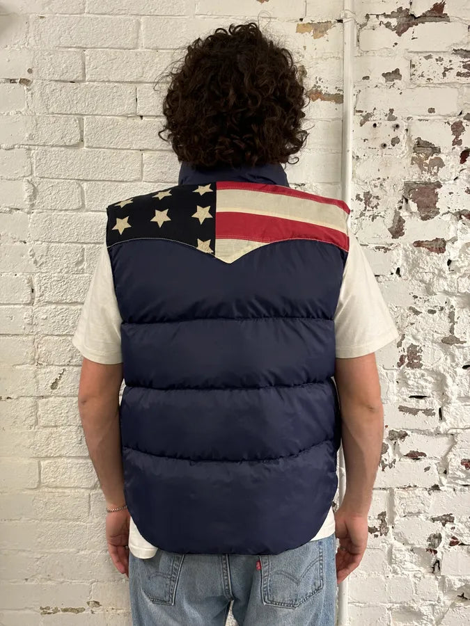 2010s Ralph Lauren Navy Camo Reversible American Flag Puffer Vest iBLSTys 3