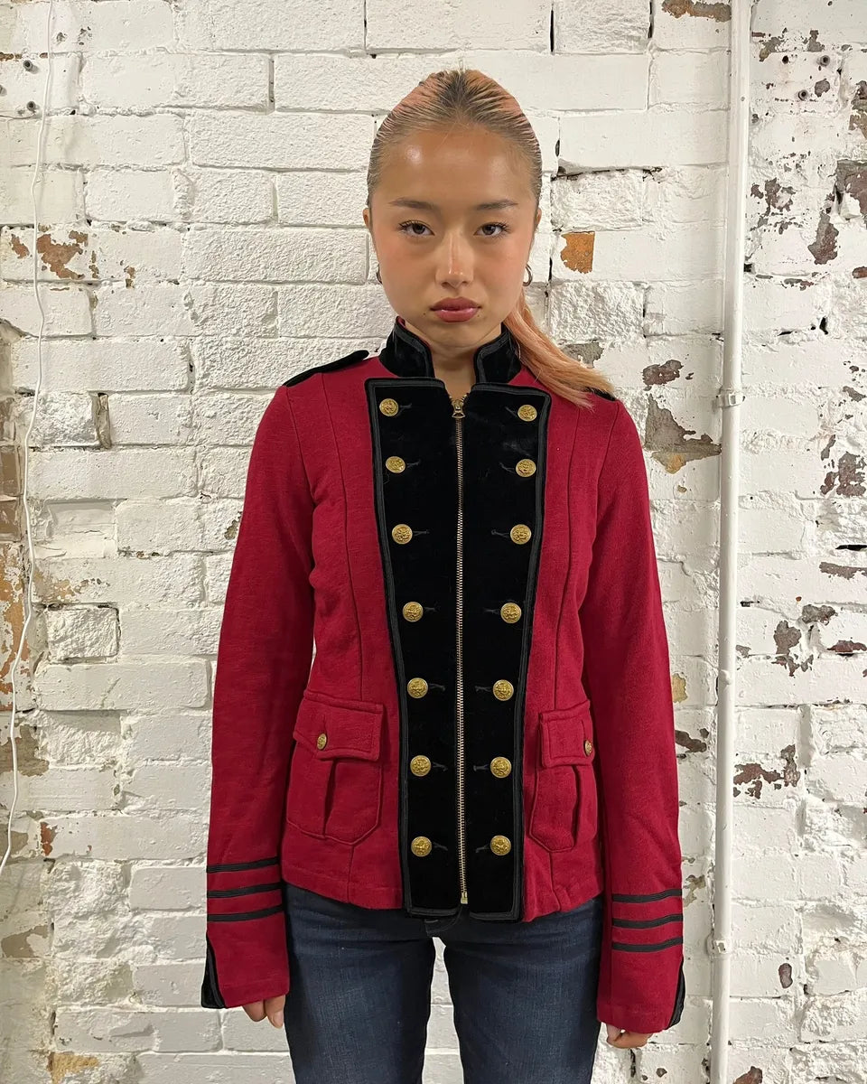 Ralph Lauren Red & Black Buttoned Officer Zip-Up Jacket YHpavDg 1