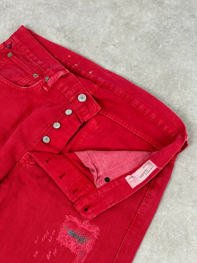 Ralph Lauren Red Distressed Slim Denim Jeans UatIZdw 8