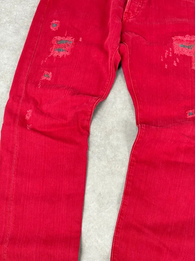 Ralph Lauren Red Distressed Slim Denim Jeans UatIZdw 9