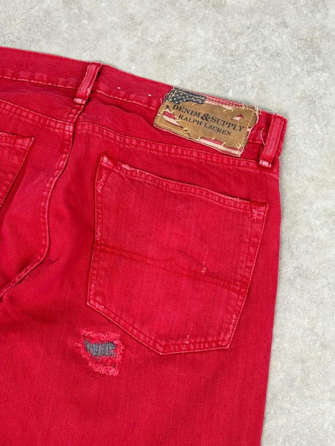 Ralph Lauren Red Distressed Slim Denim Jeans UatIZdw 7