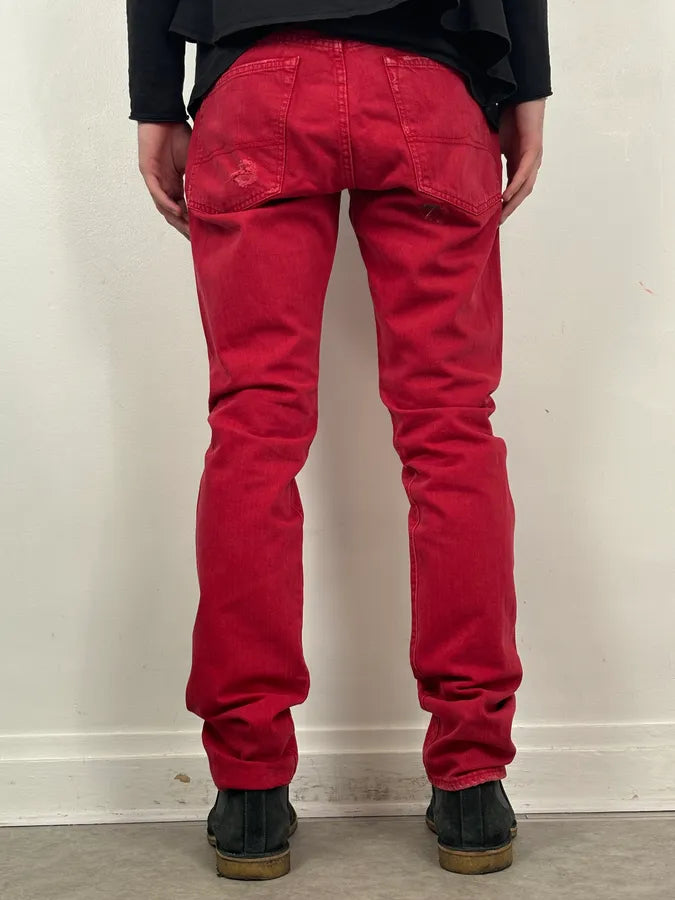 Ralph Lauren Red Distressed Slim Denim Jeans UatIZdw 3