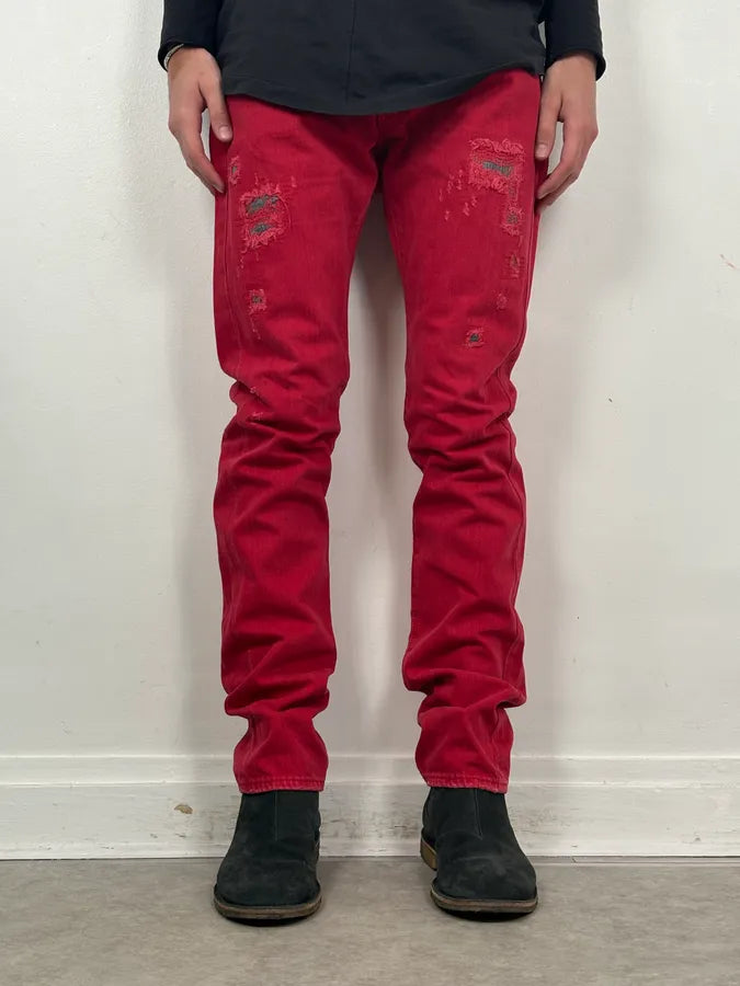 Ralph Lauren Red Distressed Slim Denim Jeans UatIZdw 1