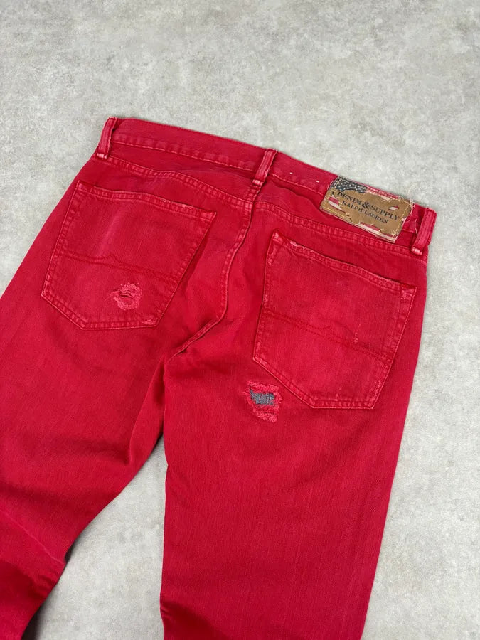 Ralph Lauren Red Distressed Slim Denim Jeans UatIZdw 6