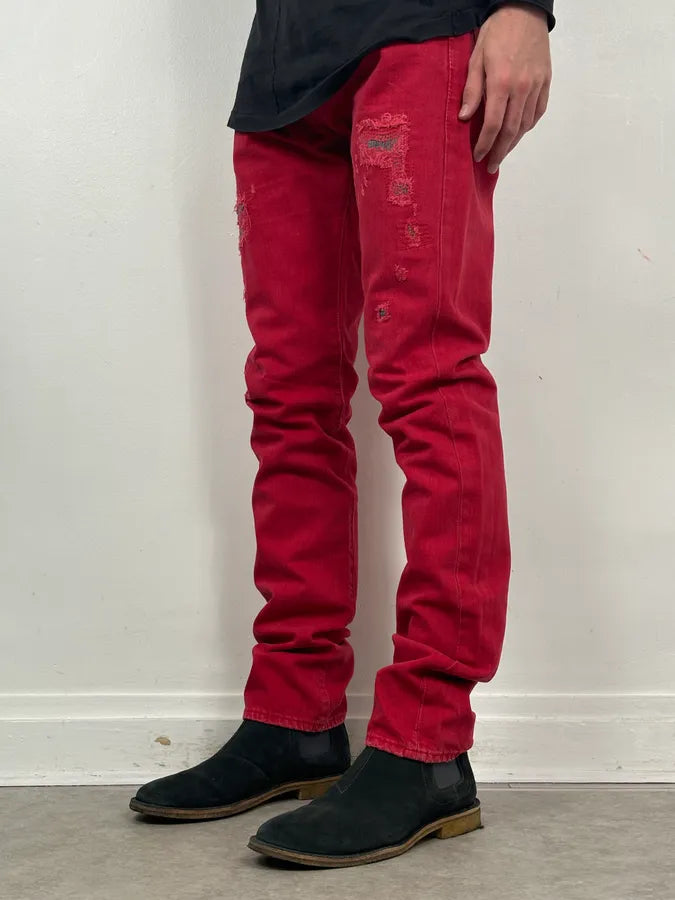 Ralph Lauren Red Distressed Slim Denim Jeans UatIZdw 2