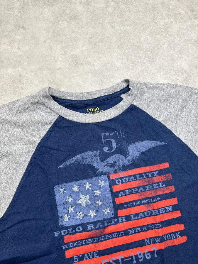 Ralph Lauren Navy & Grey Baseball USA Flag T-Shirt MMgJzuk 4