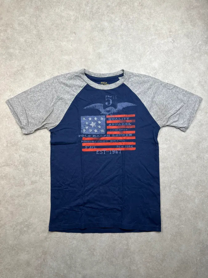 Ralph Lauren Navy & Grey Baseball USA Flag T-Shirt MMgJzuk 0