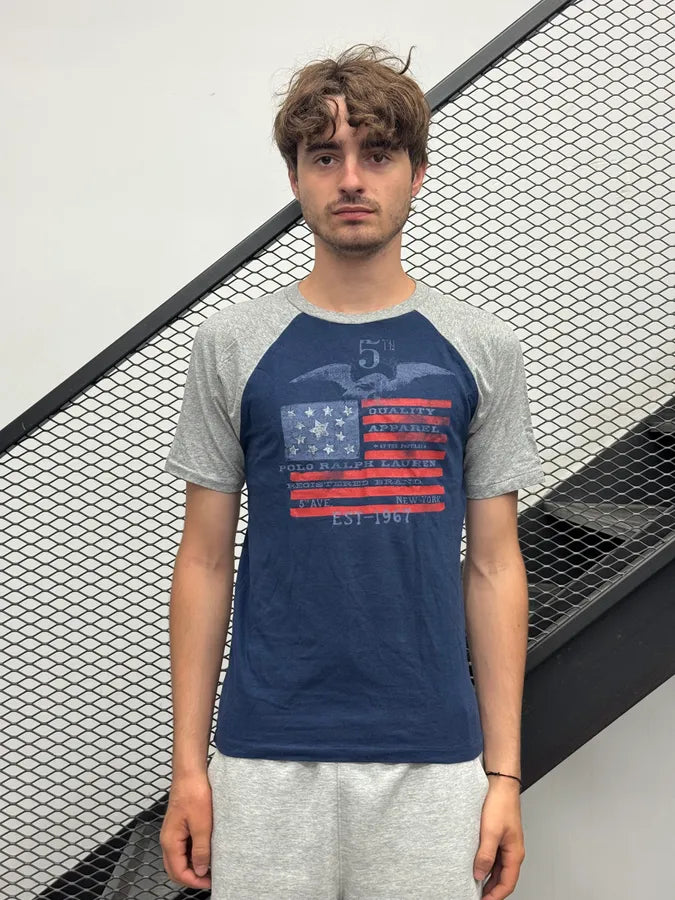 Ralph Lauren Navy & Grey Baseball USA Flag T-Shirt MMgJzuk 1