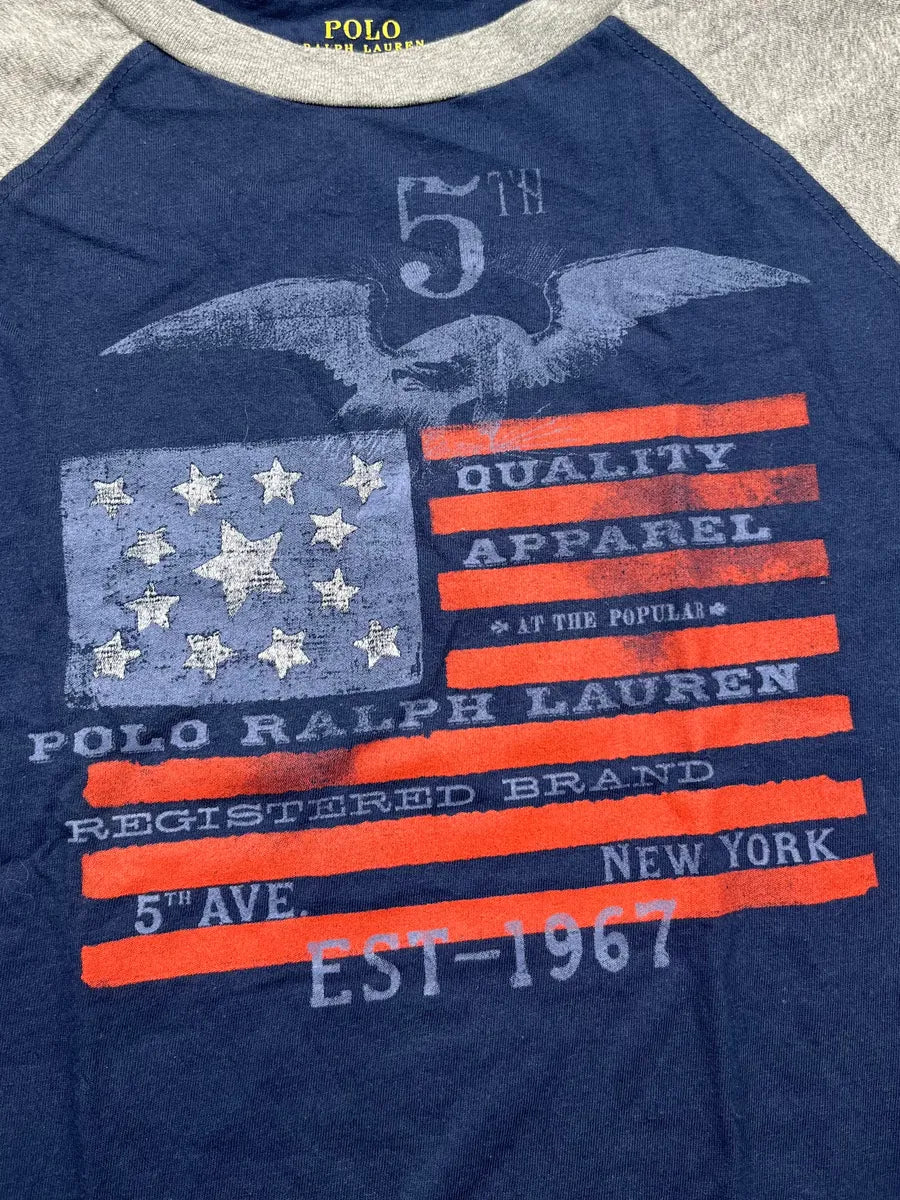 Ralph Lauren Navy & Grey Baseball USA Flag T-Shirt MMgJzuk 6