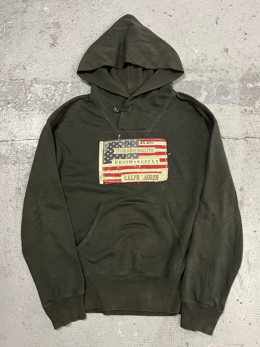 Ralph Lauren US Flag Logo Patch Forest Green Hoodie  AtkwKSX 0