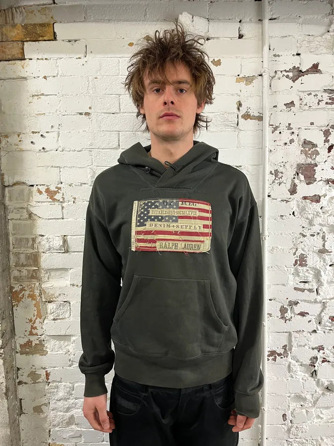 Ralph Lauren US Flag Logo Patch Forest Green Hoodie  AtkwKSX 1
