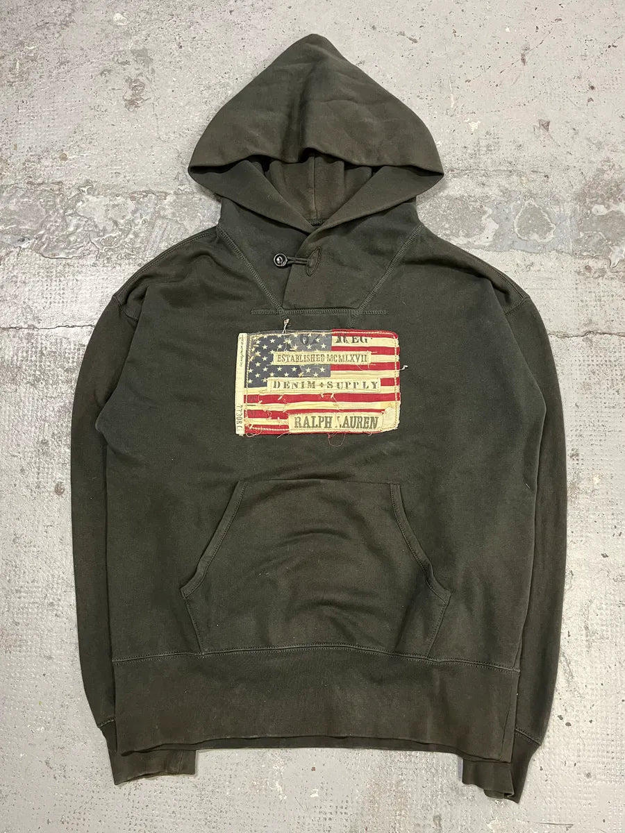Ralph Lauren US Flag Logo Patch Forest Green Hoodie  AtkwKSX 3