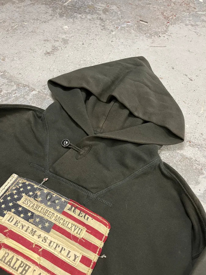 Ralph Lauren US Flag Logo Patch Forest Green Hoodie  AtkwKSX 4