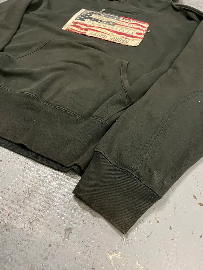 Ralph Lauren US Flag Logo Patch Forest Green Hoodie  AtkwKSX 5