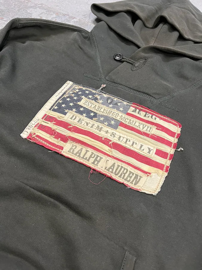 Ralph Lauren US Flag Logo Patch Forest Green Hoodie  AtkwKSX 6