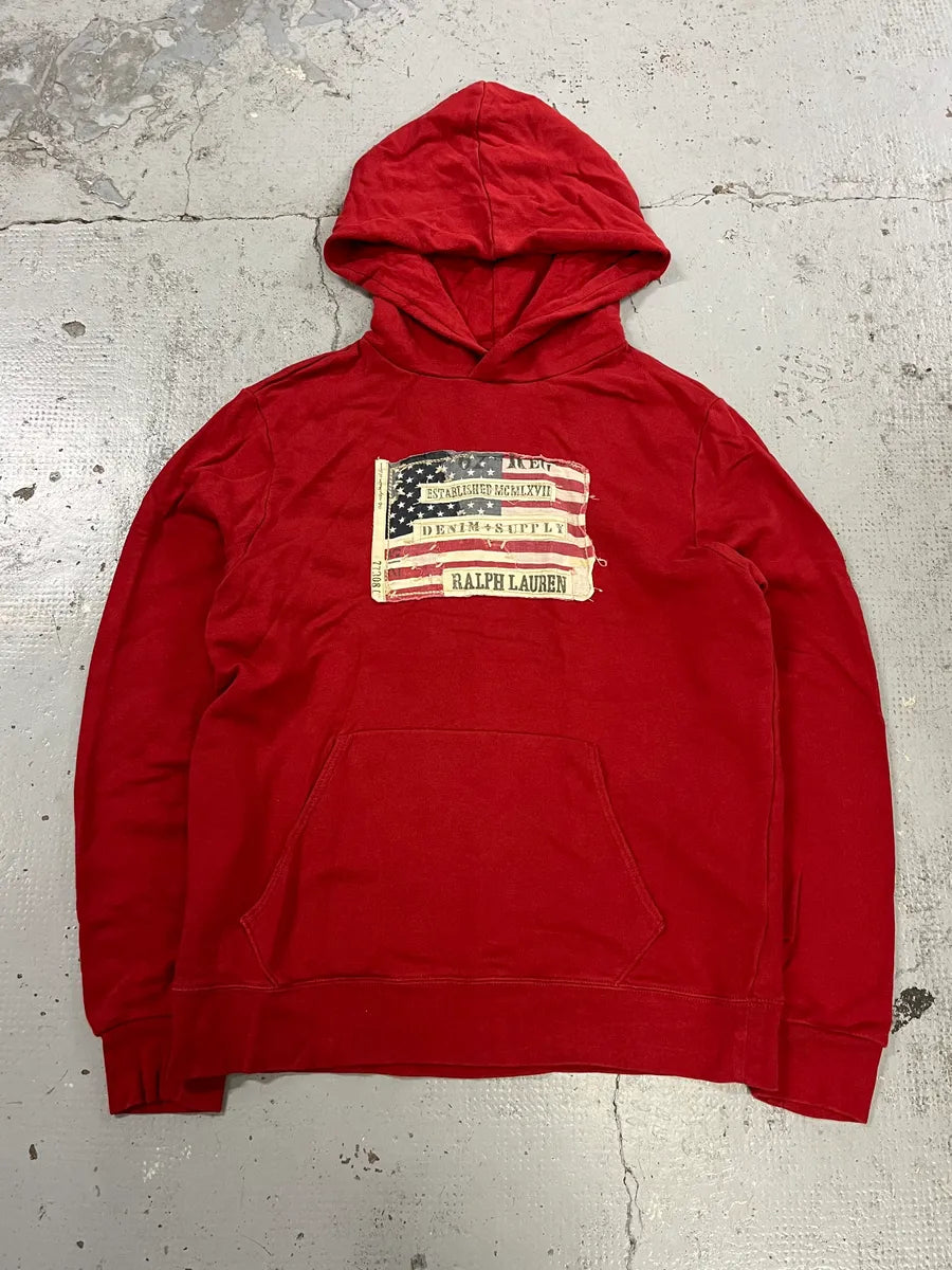 Ralph Lauren USA Embroidered Flag Red Hoodie yEWVNcS 0