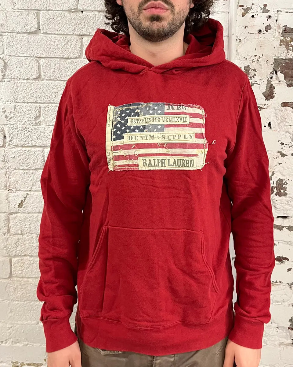 Ralph Lauren USA Embroidered Flag Red Hoodie yEWVNcS 1