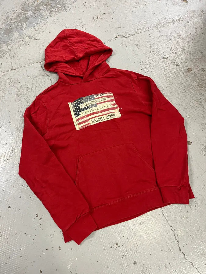 Ralph Lauren USA Embroidered Flag Red Hoodie yEWVNcS 3