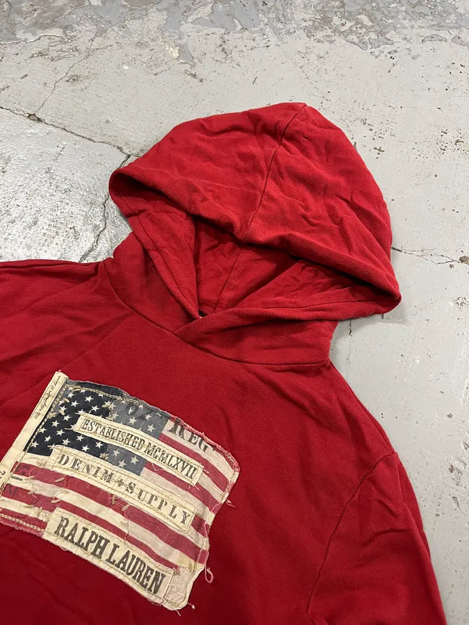 Ralph Lauren USA Embroidered Flag Red Hoodie yEWVNcS 4