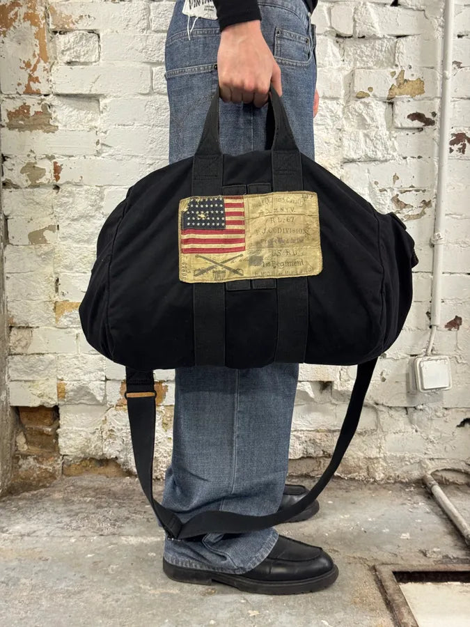 Ralph Lauren USA Flag Black Canvas Shoulder Bag QfuPoNj 0