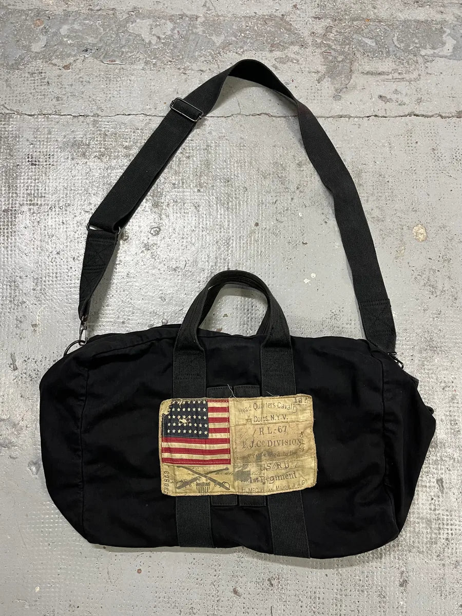 Ralph Lauren USA Flag Black Canvas Shoulder Bag QfuPoNj 1
