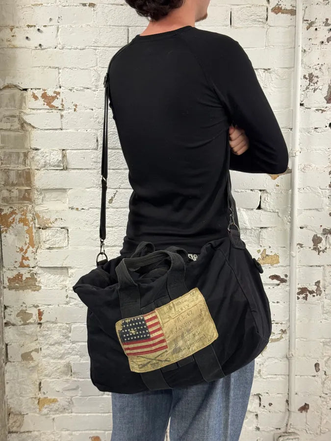 Ralph Lauren USA Flag Black Canvas Shoulder Bag QfuPoNj 2