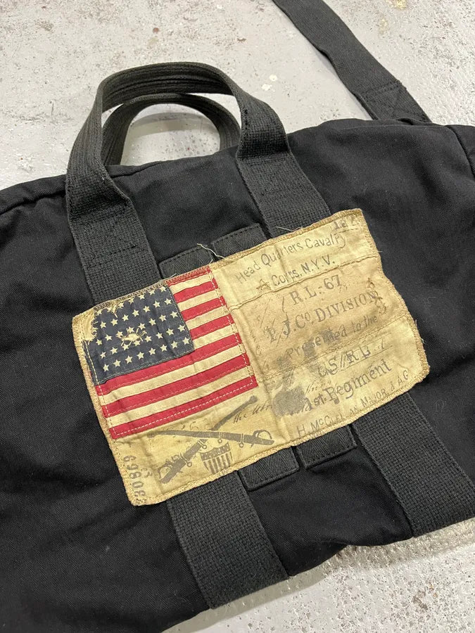 Ralph Lauren USA Flag Black Canvas Shoulder Bag QfuPoNj 3