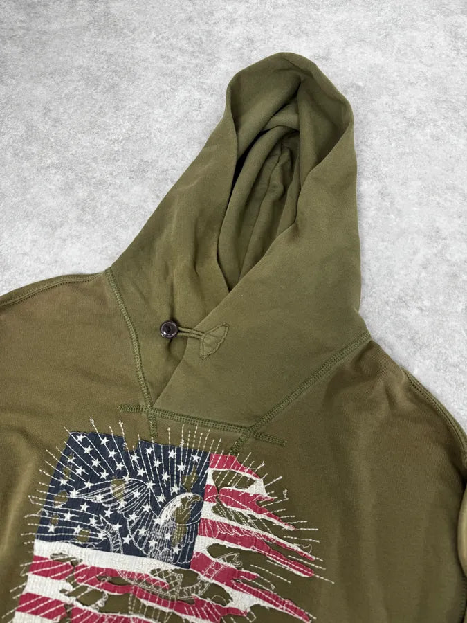 Ralph Lauren USA Flag Faded Green Hoodie GerzgMi 4