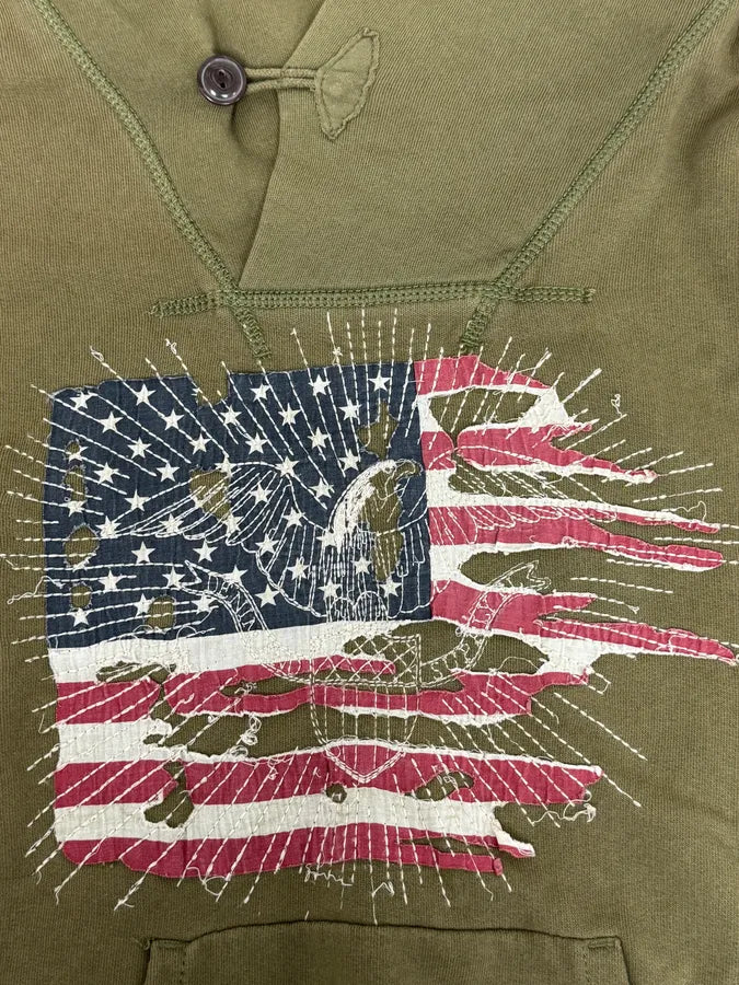 Ralph Lauren USA Flag Faded Green Hoodie GerzgMi 6