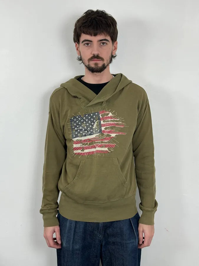 Ralph Lauren USA Flag Faded Green Hoodie GerzgMi 0