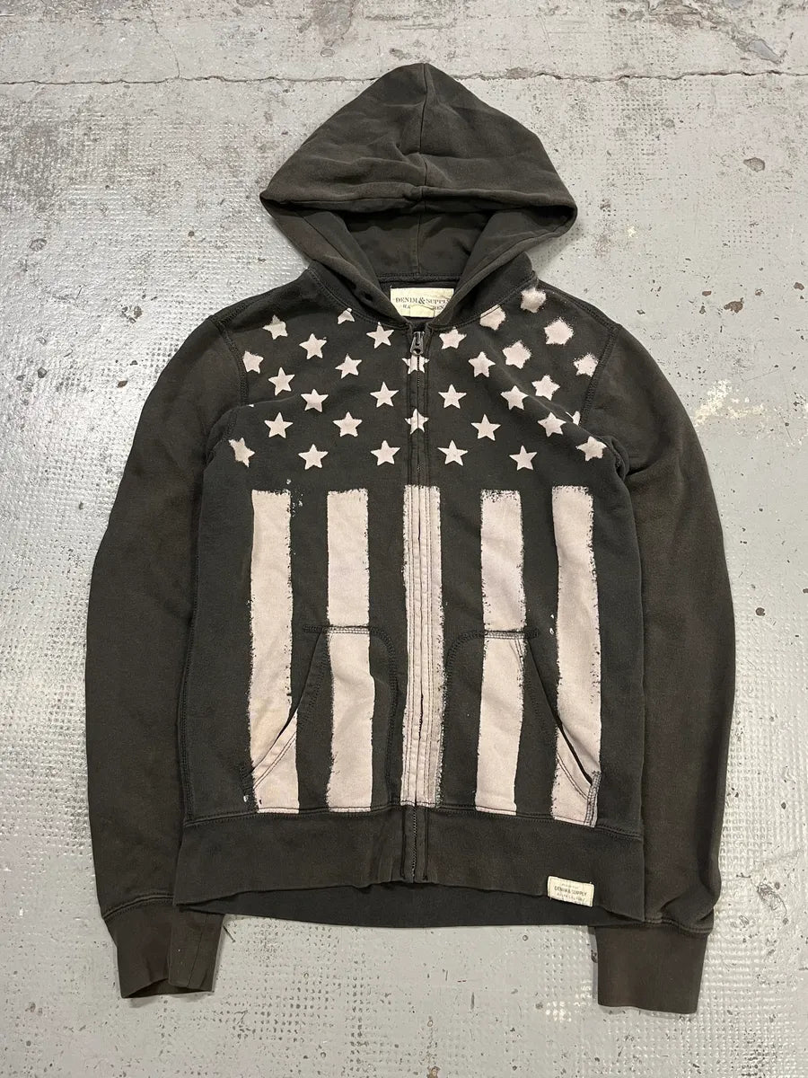 Ralph Lauren USA Flag Grey Faded Zip Hoodie rkqoVDU 0