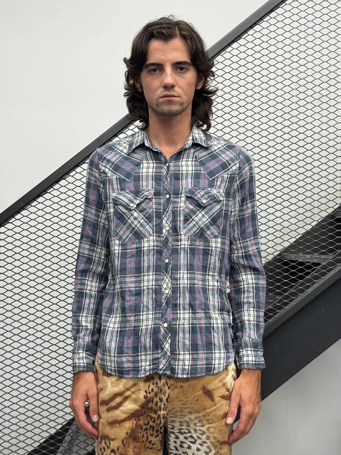 2010s Ralph Lauren White & Blue Tartan Soft Shirt BPZimxI 0