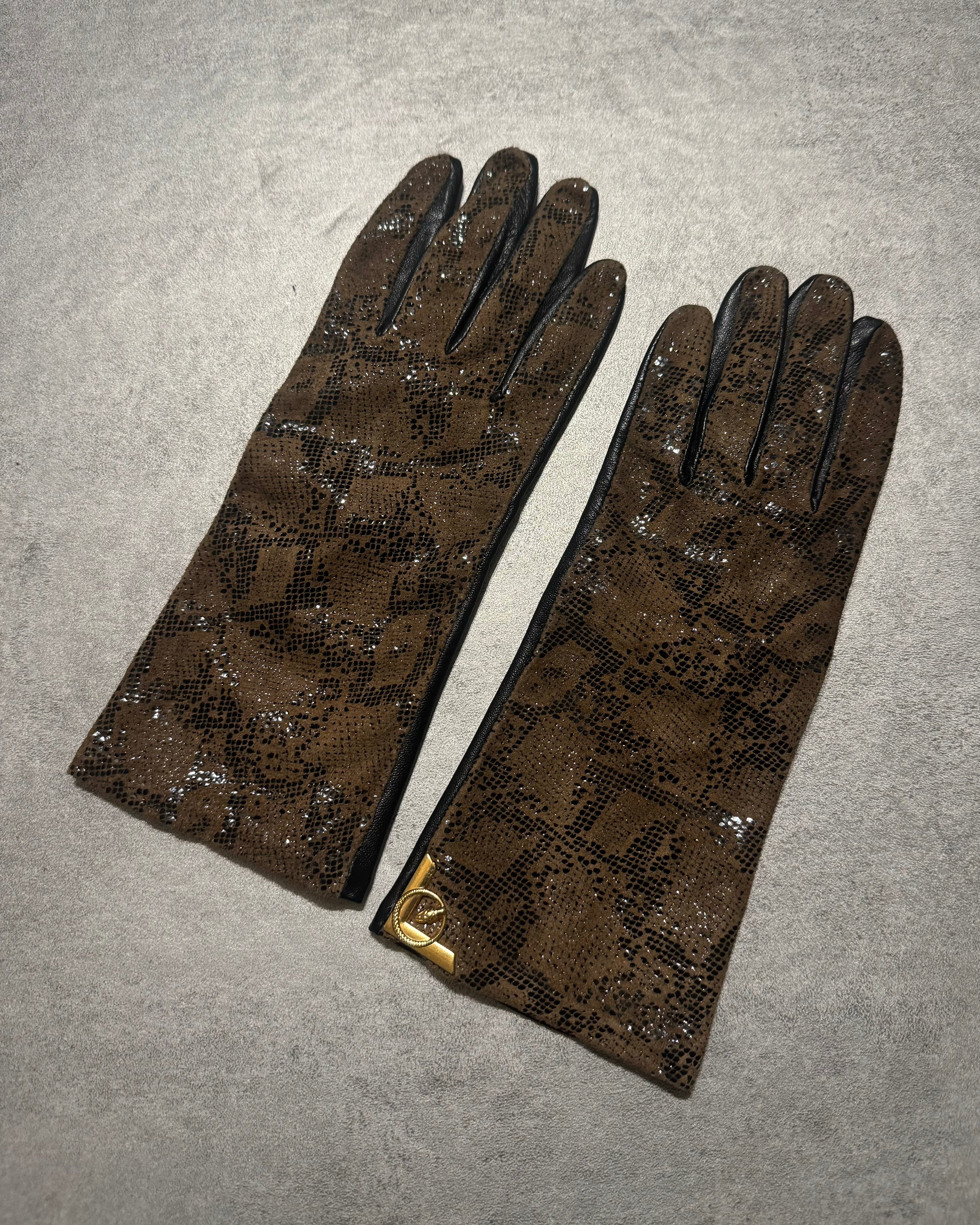 Brown Python Effect Black & Brown Gloves (OS) - 1