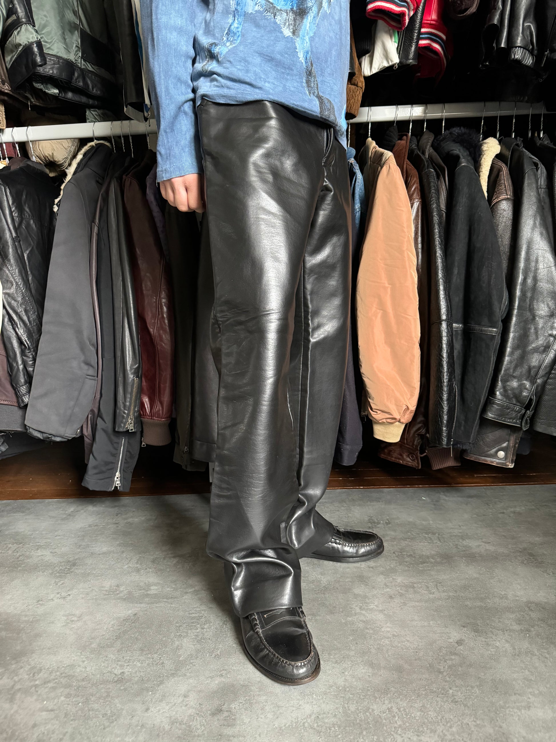 1990s Emporio Armani Black Cozy Leather Ultimate Pants  (M) - 4