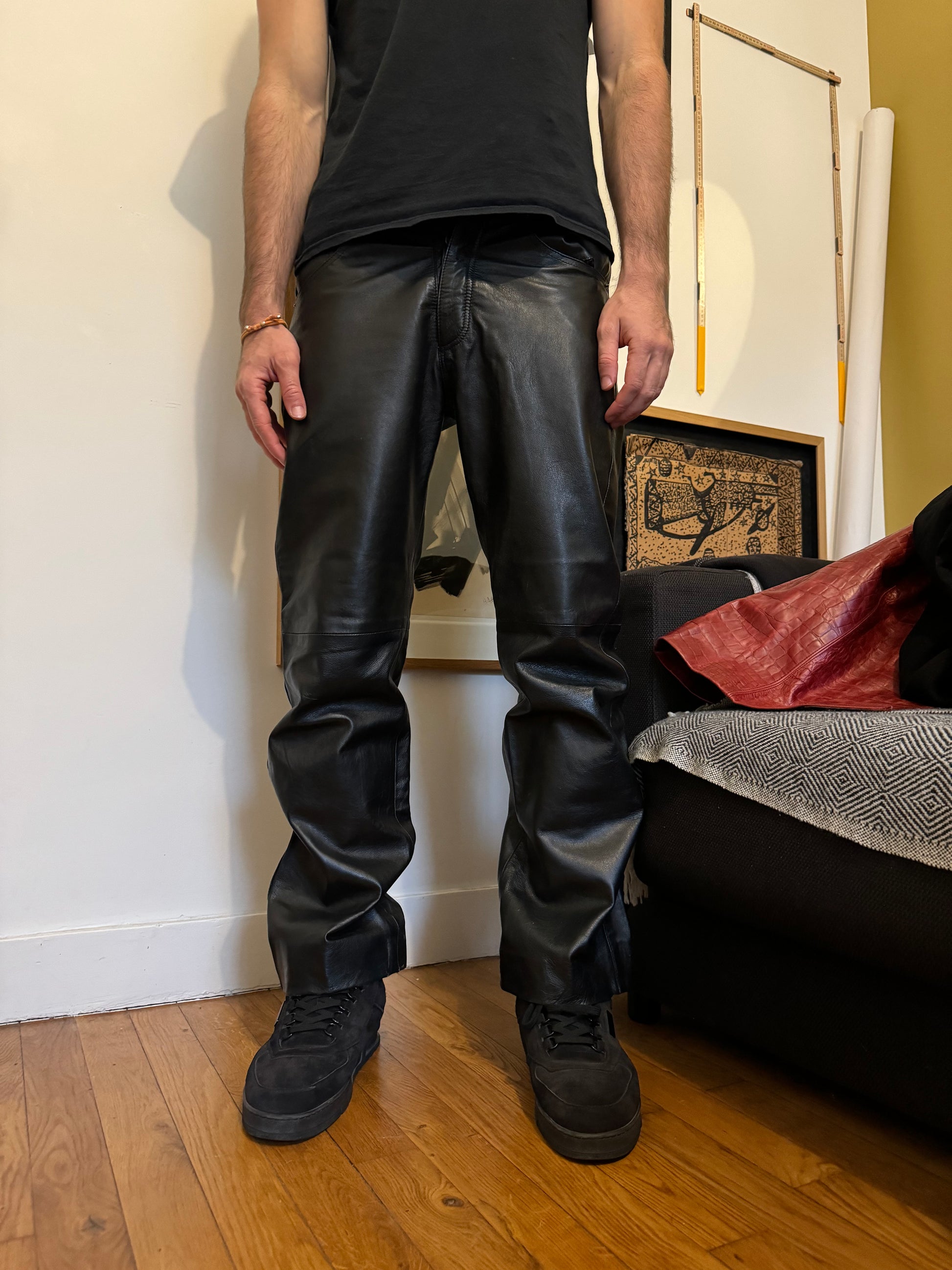 AW2001 Prada Black Premium Runway Leather Pants (M) - 1