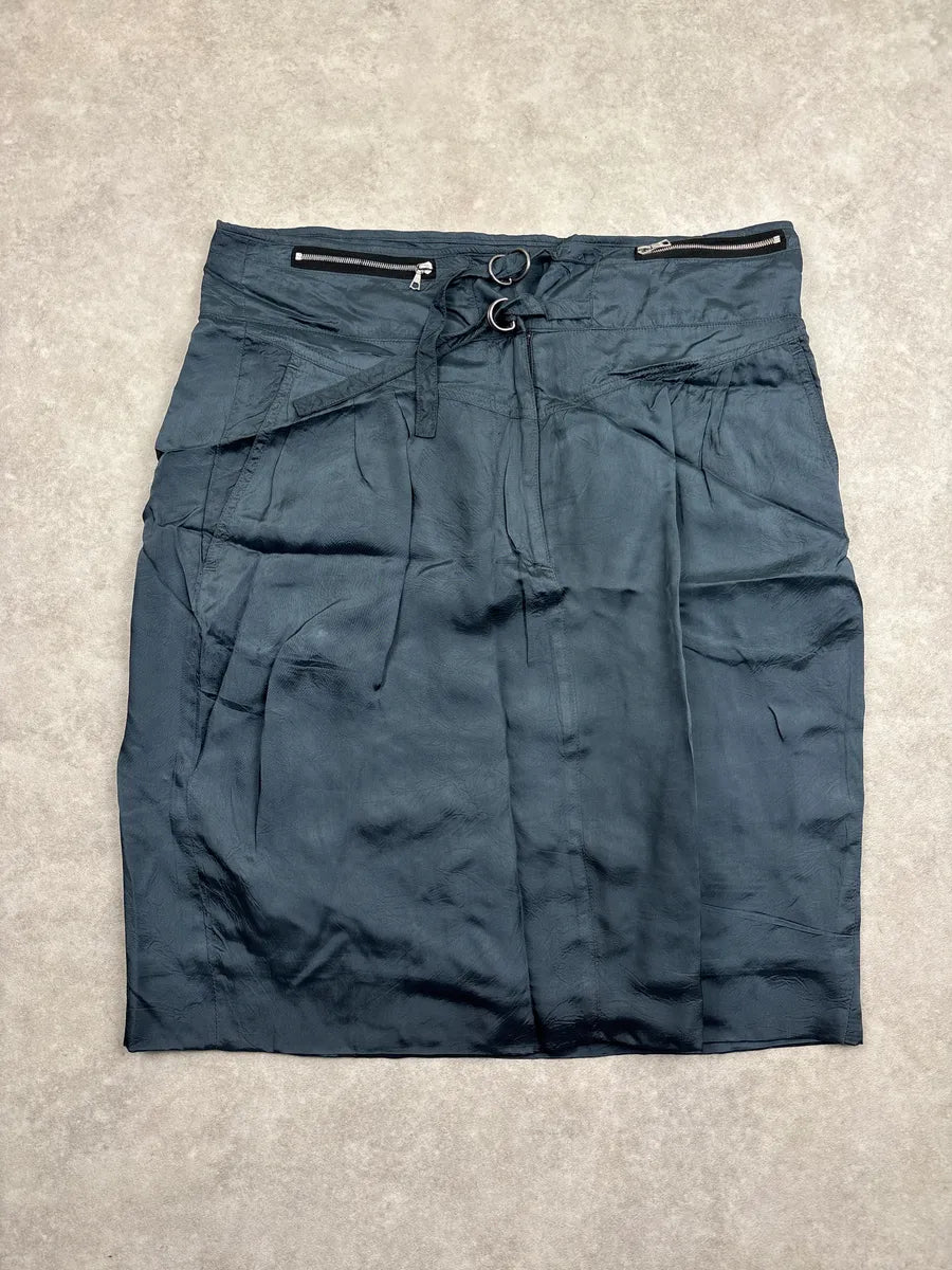 2000s Dries Van Noten Dark Slate Rayon D-Ring Belt High Waist Skirt rhcwPkIk 3