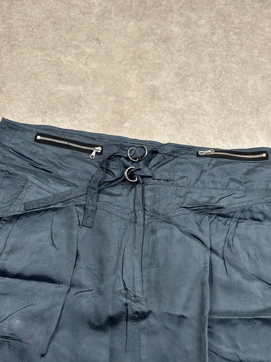 2000s Dries Van Noten Dark Slate Rayon D-Ring Belt High Waist Skirt rhcwPkIk 6